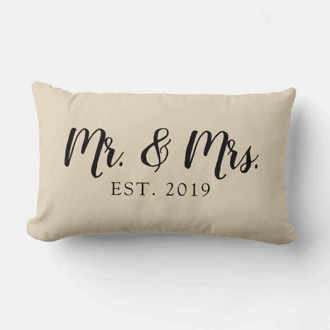 Mr and Mrs Script Established Wedding Pillow (Front)