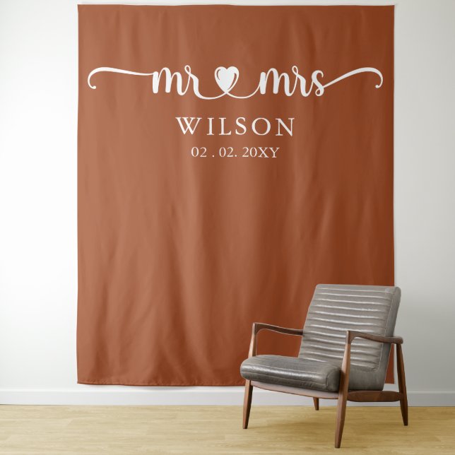 Mr and Mrs Script Wedding Photo Prop Backdrop  Tapestry (In Situ)