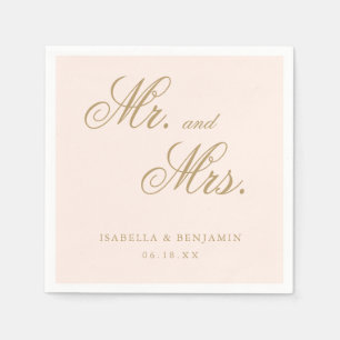 Mr. and Mrs. Simple Elegant Gold Blush Wedding Napkin