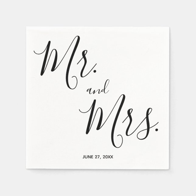 Mr. and Mrs. Simple Script Wedding Napkins (Front)