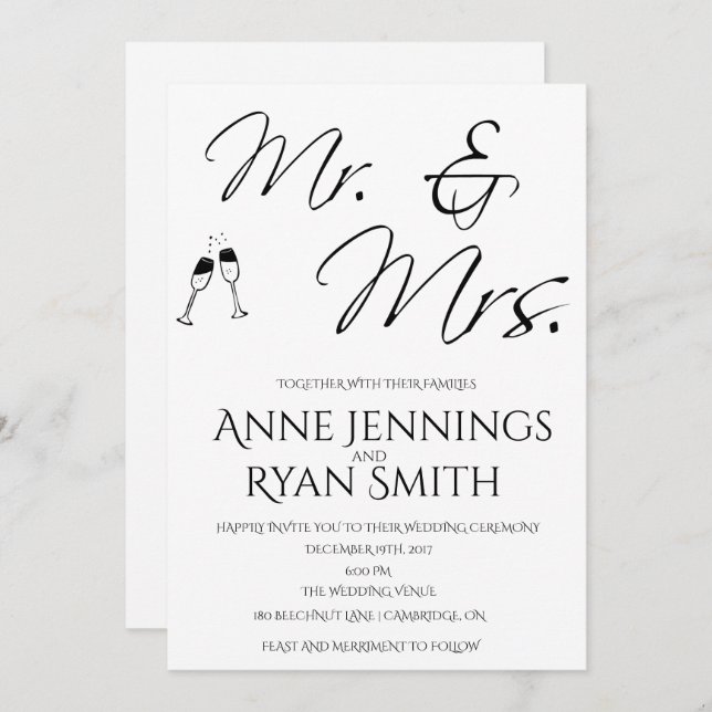 Mr. and Mrs. simple Wedding invitation. Invitation (Front/Back)