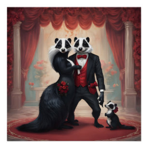 Mr and Mrs Skunk family pose Poster