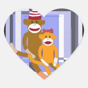 Mr. and Mrs. Sock Monkey. Heart Sticker