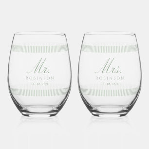 Mr and Mrs Striped Stemless Wine Glasses