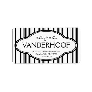 Mr and Mrs Surname Bold Black Mod Stripes Label