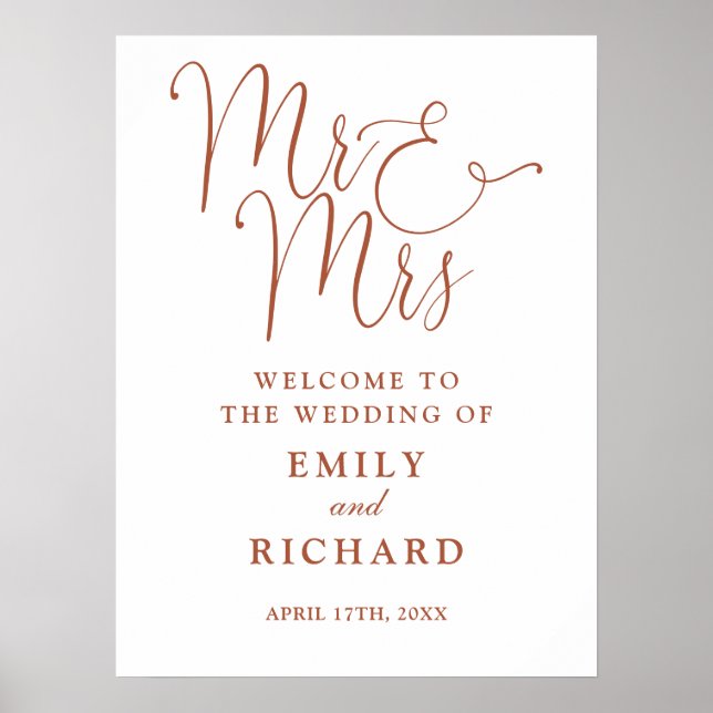 Mr And Mrs Terracotta Wedding Welcome Sign (Front)