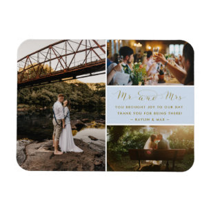 Mr and Mrs Thank You Photo Collage Blue and Gold Magnet