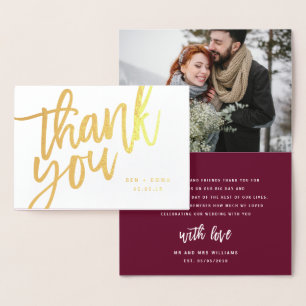 Mr and Mrs thank you photograph real foil Card