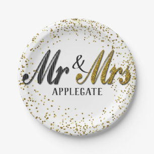 Mr and Mrs Tuxedo Gold Personalised Custom Wedding Paper Plate