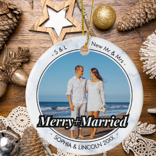 Mr and Mrs Typewriter   Merry and Married Photo Ceramic Tree Decoration