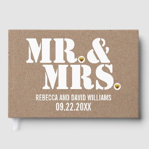 Mr. and Mrs. typography kraft paper rustic wedding Guest Book