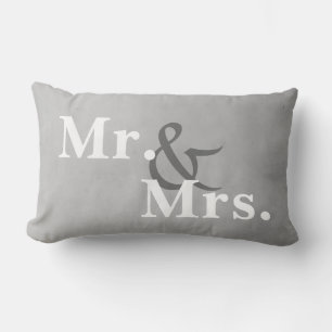 Mr. and Mrs. typography pillow grey and white