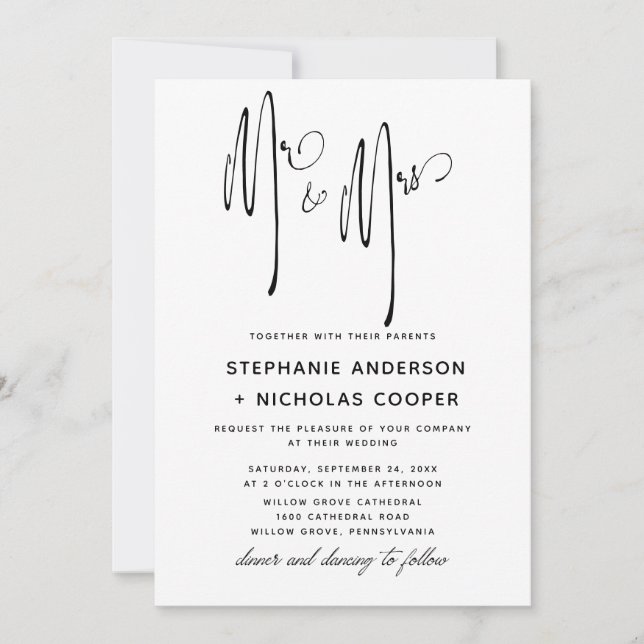 Mr and Mrs Typography Script Natural Handwriting I Invitation (Front)