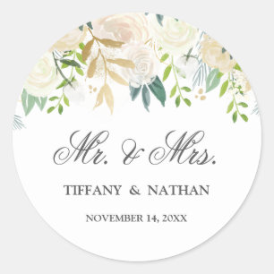 Mr and Mrs Watercolor Floral Gold Sticker