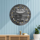 Mr And Mrs Wedding Anniversary Rustic Wood<br><div class="desc">Rustic black wood and gold heart wedding anniversary clock. Wood is the traditional gift for 5th wedding anniversary.</div>