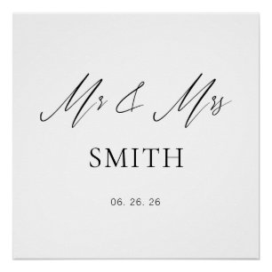 Mr and Mrs Wedding Backdrop Banner   Elegant  Poster
