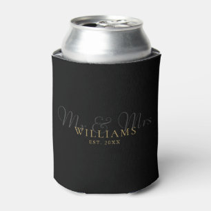 Mr And Mrs Wedding Black And Gold Can Cooler