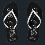 Mr and Mrs wedding flip flops for bride and groom<br><div class="desc">Mr and mrs beach wedding flip flops for bride and groom / Just Married couple. Add your date of marriage. Personalised name elegant flipflops for newlyweds and their entourage. Make your own personalised wedge sandals for team bride, brides maid, maid of honour, flower girl, mother of the bride, mother of...</div>