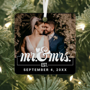 Mr And Mrs Wedding Gift First Christmas Married Metal Tree Decoration