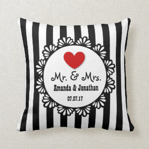 Mr. and Mrs. Wedding Heart and Stripes V02 Cushion