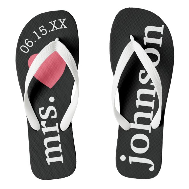 Mr. and Mrs. Wedding Honeymoon Heart Text Jandals (Footbed)