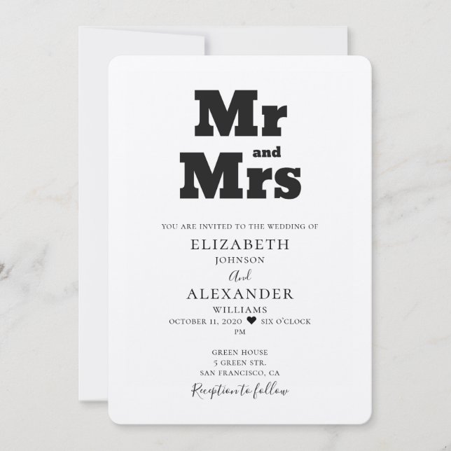 Mr and Mrs wedding invitation. Kraft invite (Front)