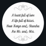 Mr and Mrs Wedding Kisses Poem Classic Round Sticker<br><div class="desc">This charming Mr. and Mrs. round sticker features a darling poem personalised with the bride and groom's names. This would be a perfect sticker to accent a favour box holding Hershey Kisses.</div>