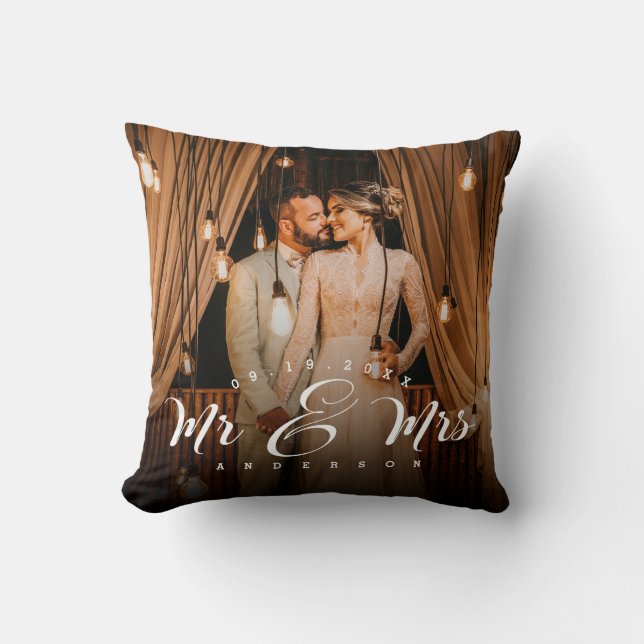 Mr and Mrs Wedding Photo Keepsake Cushion (Front)