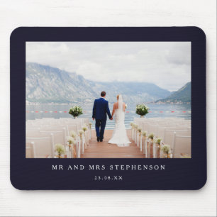 Mr and Mrs Wedding Photo Mouse Pad - Black