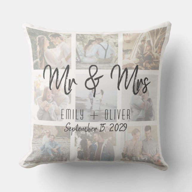 Mr and Mrs Wedding Photo Throw Pillow (Front)