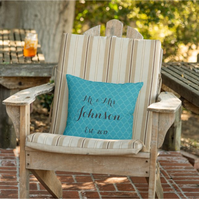 Mr. and Mrs. Wedding Pillow Turquoise & Teal Blue (Chair)