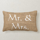 Mr. and Mrs. Wedding rustic burlap Lumbar Cushion<br><div class="desc">Modern elegant,  Mr. and Mrs. Turquoise rustic faux burlap,  script,  Wedding pillow.</div>
