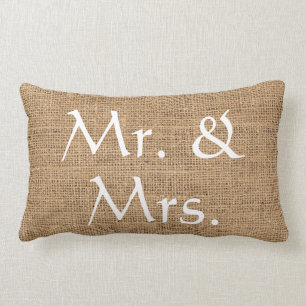 Mr. and Mrs. Wedding rustic burlap Lumbar Cushion