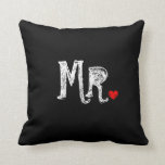 Mr and Mrs wedding throw pillow for newly weds<br><div class="desc">Mr and Mrs chalboard love wedding throw pillow. Custom Mr and Mrs chalk handwriting wedding throw pillow with vintage red love heart. Personalised chalk board pillow cushions for sofa or bed. Fun design with white heart and name of newly wed couple. Cute home decor personalised for bride and groom /...</div>