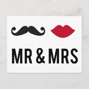 mr. and mrs. with moustache and red lips postcard