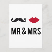 mr. and mrs. with moustache and red lips