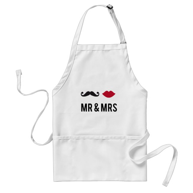 mr. and mrs. with moustache and red lips standard apron (Front)