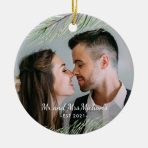 Mr and Mrs with Year and Photo Christmas Ceramic Tree Decoration