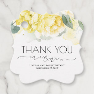 Mr and Mrs Yellow Floral Thank You Favour Tags