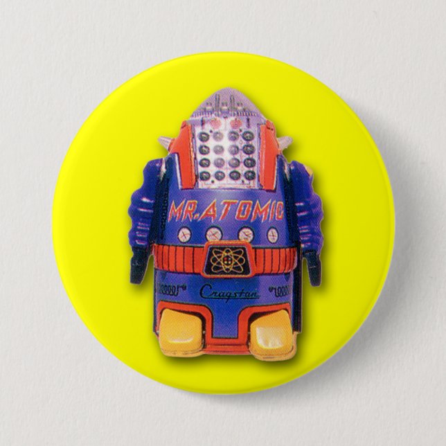 Mr. Atomic Toy Robot Round Button (Front)
