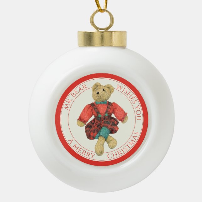 MR. BEAR Ceramic Snowflake Ornament + Text (Front)