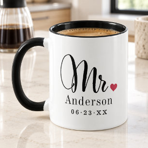 Mr. Black Script Married Monogram Wedding Mug