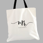Mr Black White Newlywed Groom Script Personalised Tote Bag<br><div class="desc">Mr Black White Newlywed Groom Script Personalised Tote Bag</div>