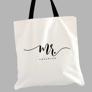Mr Black White Newlywed Groom Script Personalised Tote Bag