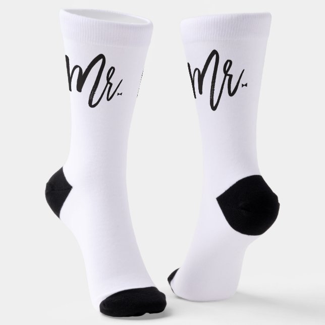 Mr. Brush Script With Bow Tie - Groom Wedding Gift Socks (Angled)