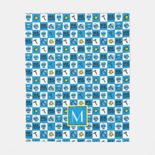 Mr Bump   Mosaic In Blue Pattern   Monogram Fleece Blanket