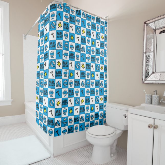 Mr Bump | Mosaic In Blue Pattern Shower Curtain (In Situ)