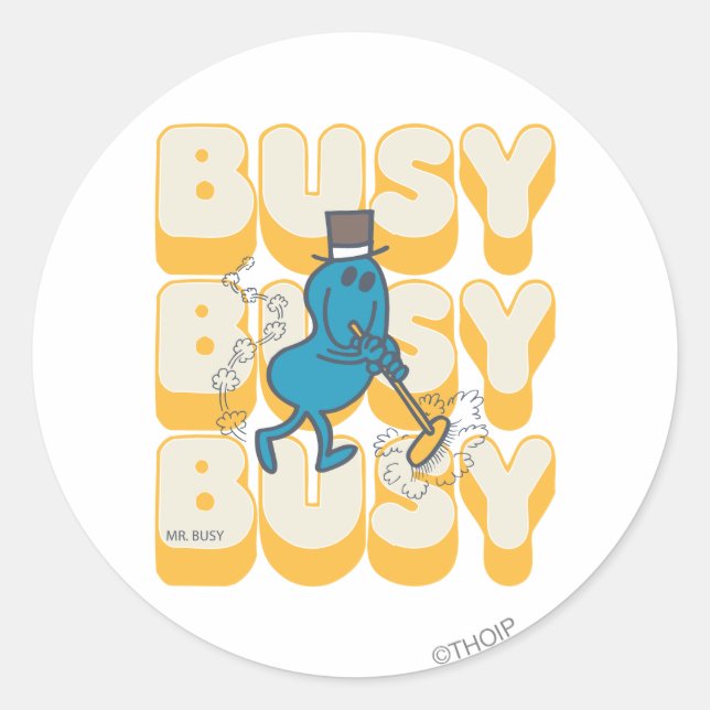 Mr. Busy Sweeping Quickly Classic Round Sticker (Front)