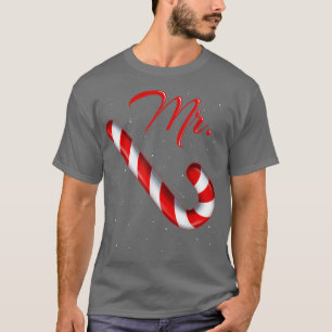 Mr Candy Cane Mrs Merry and Bright Red and White M T-Shirt