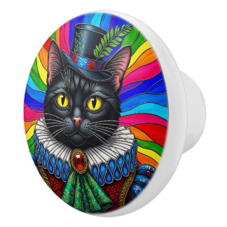 Mr Cat, Victorian Black Cat in Hat Ceramic Knob